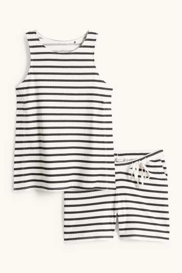 Dámské - Kojící letní pyžamo - pruhované - strukturované - bílá/černá