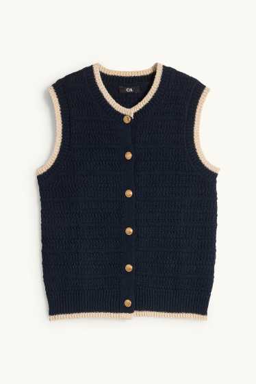 Dames - Gebreid vest - met structuur - donkerblauw