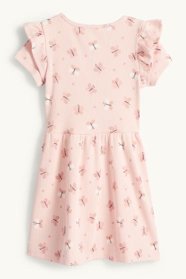 Bambine - Farfalla - vestito - a coste - rosa