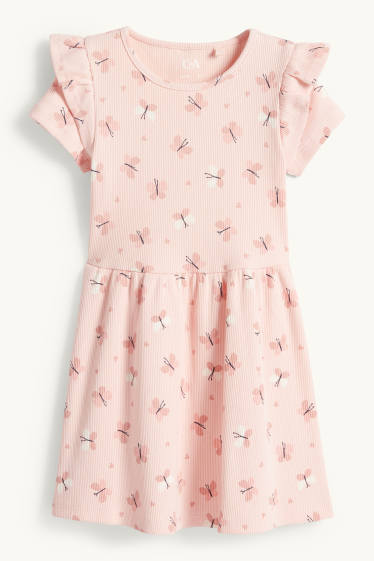 Bambine - Farfalla - vestito - a coste - rosa