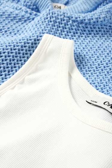 Enfants filles - Ensemble - pull à capuche et top - 2 pièces - bleu / blanc