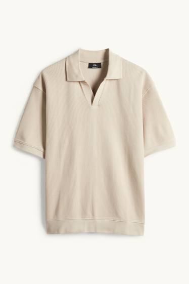 Heren - Gebreid poloshirt - relaxed fit - ribstof - beige