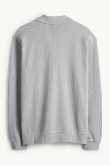 Uomo - Polo a maniche lunghe - relaxed fit - a coste - grigio