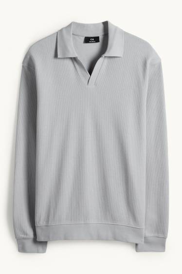 Uomo - Polo a maniche lunghe - relaxed fit - a coste - grigio