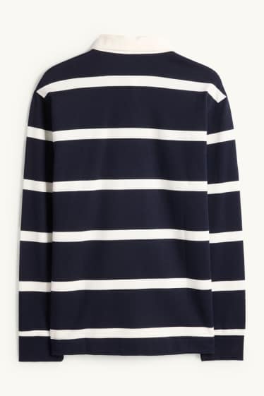 Pánské - Polokošile s dlouhým rukávem - relaxed fit - pruhovaná - tmavomodrá/bílá