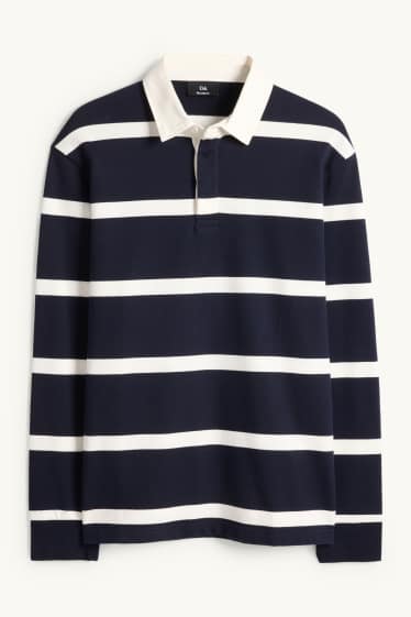 Pánské - Polokošile s dlouhým rukávem - relaxed fit - pruhovaná - tmavomodrá/bílá