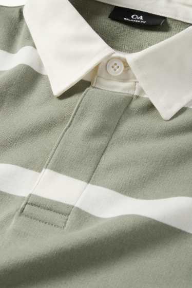 Pánské - Polokošile s dlouhým rukávem - relaxed fit - pruhovaná - zelená