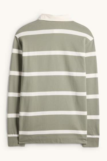 Pánské - Polokošile s dlouhým rukávem - relaxed fit - pruhovaná - zelená