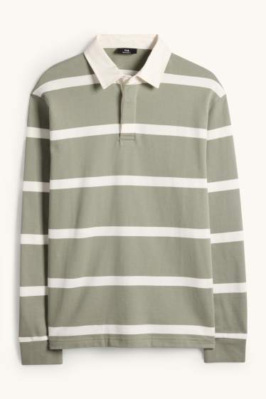 Pánské - Polokošile s dlouhým rukávem - relaxed fit - pruhovaná - zelená