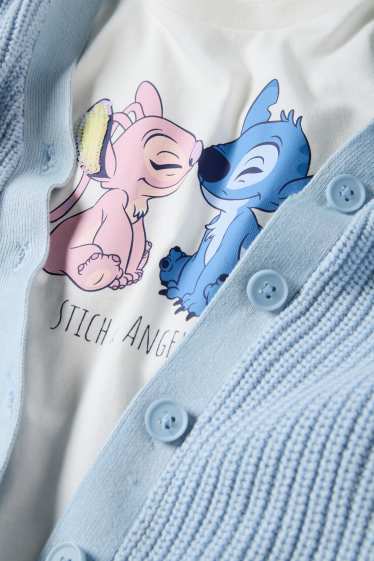 Enfants filles - Lilo & Stitch - ensemble - T-shirt et gilet en maille - blanc / bleu
