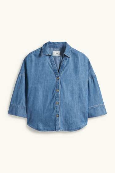 Dona - Camisa texana amb el coll en punta - texà blau