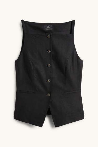 Mujer - Chaleco de oficina - entallado - mezcla de lino - negro