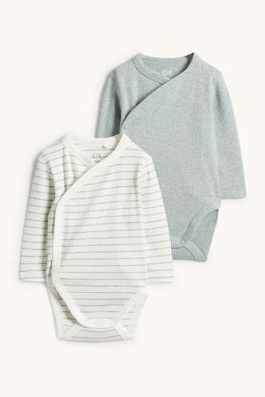 Bébés garçons - Lot de 2 - body croisé pour bébé - finition côtelée - blanc / vert