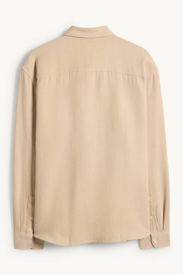 Heren - Overhemd - loose fit - Kent - met structuur - beige