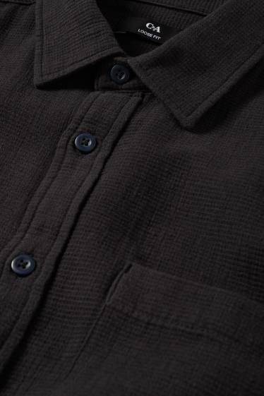 Hommes - Chemise - loose fit - col kent - finition texturée - noir