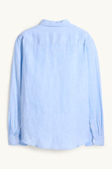 Hommes - Chemise en lin - regular fit - col kent - bleu clair