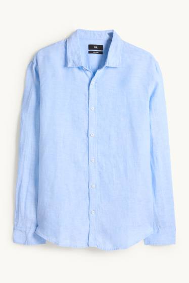Hommes - Chemise en lin - regular fit - col kent - bleu clair