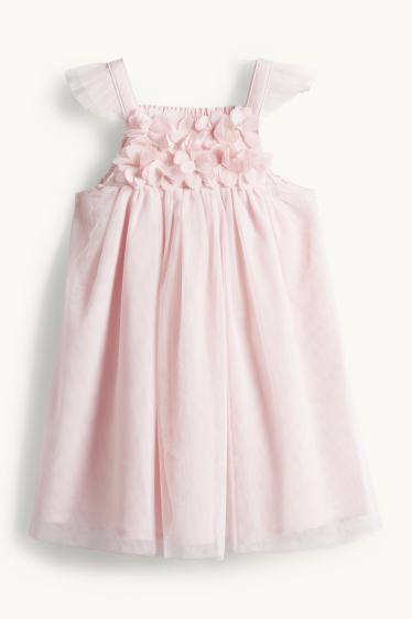 Neonate - Fiorellini - vestito neonate - per le feste - arricciature - rosa