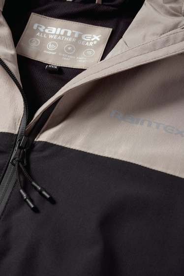 Kinder Jungen - Regenjacke mit Kapuze - wasserdicht - schwarz / beige