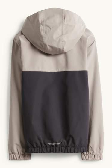 Kinder Jungen - Regenjacke mit Kapuze - wasserdicht - schwarz / beige