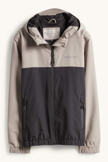 Kinder Jungen - Regenjacke mit Kapuze - wasserdicht - schwarz / beige