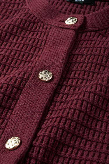 Women - Cardigan - textured - bordeaux