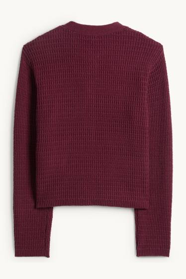 Women - Cardigan - textured - bordeaux