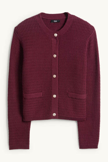 Women - Cardigan - textured - bordeaux