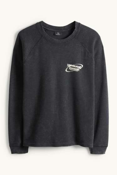 Pánské - Tričko s dlouhým rukávem - relaxed fit - strukturované - černá