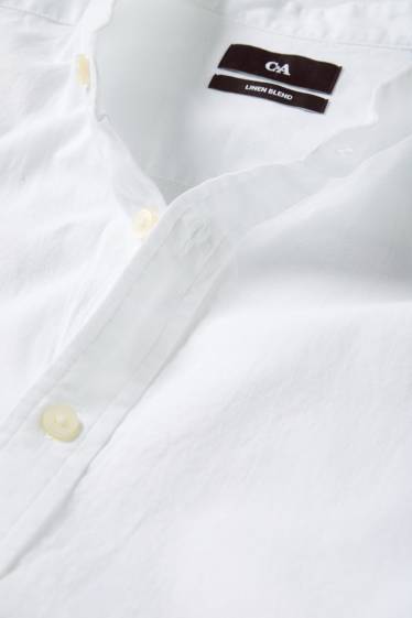 Herren - Hemd - Regular Fit - Stehkragen - Leinen-Mix - weiss