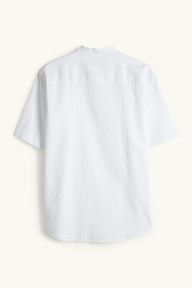 Herren - Hemd - Regular Fit - Stehkragen - Leinen-Mix - weiss