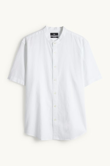 Herren - Hemd - Regular Fit - Stehkragen - Leinen-Mix - weiss