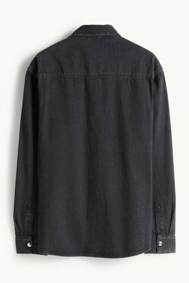 Uomo - Camicia di jeans - oversize - collo all'italiana - jeans grigio scuro