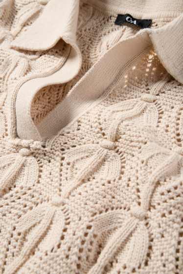 Women - Knitted jumper - short sleeve - beige