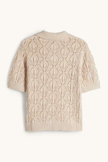Women - Knitted jumper - short sleeve - beige