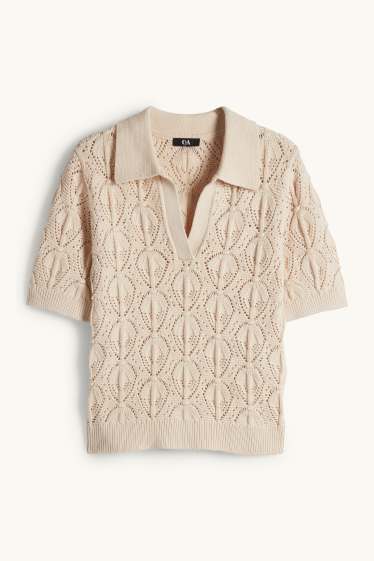 Women - Knitted jumper - short sleeve - beige