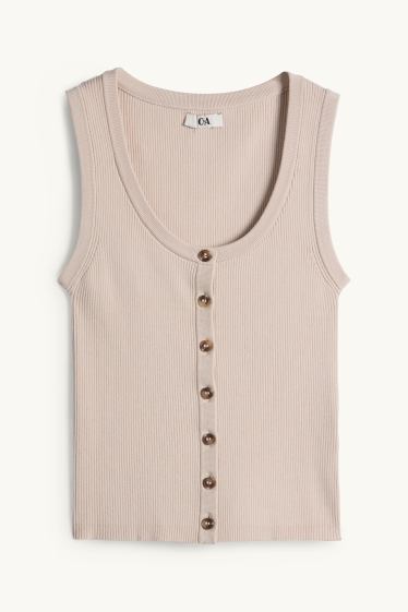 Dames - Top - ribstof - beige