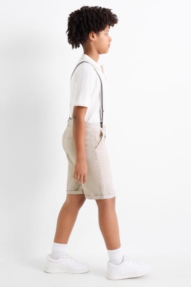 Děti - chlapci - Bermudy se šlemi a lněným podílem - světle béžová