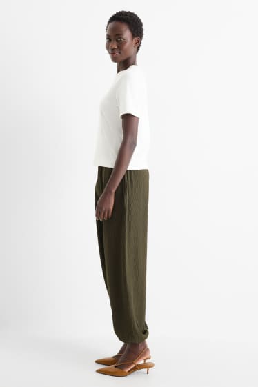 Damen - Jersey-Hose - Mid Waist - strukturiert - dunkelgrün