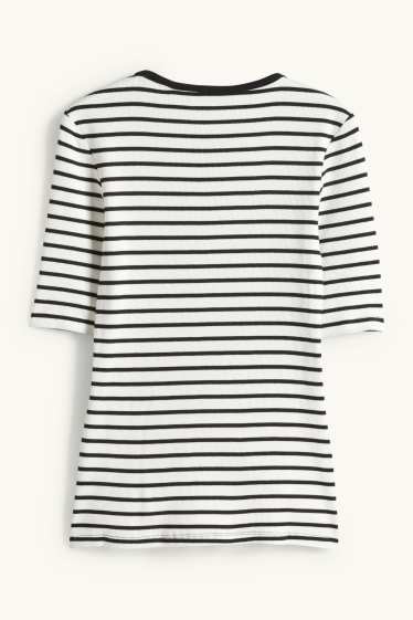 Women - Nursing T-shirt - slim fit - ribbed - striped - white / black