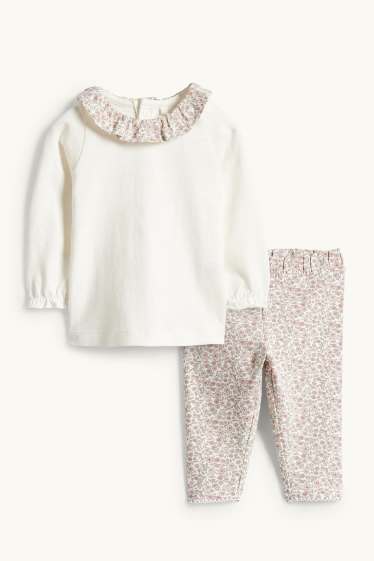Baby Mädchen - Blümchen - Baby-Outfit - 2 teilig - cremeweiss