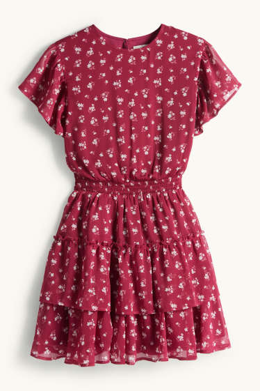 Children Girls - Dress - floral - bordeaux