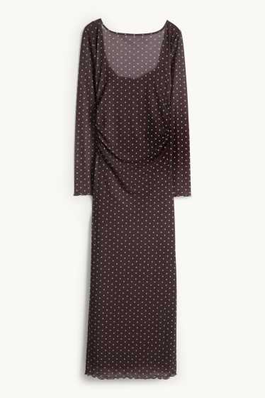 Femmes - Robe en maille-filet - à pois - marron foncé