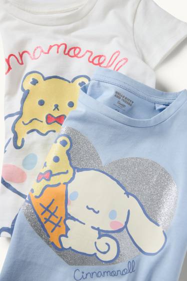 Enfants filles - Lot de 2 - Cinnamoroll - T-shirt - effet brillant - blanc / bleu clair