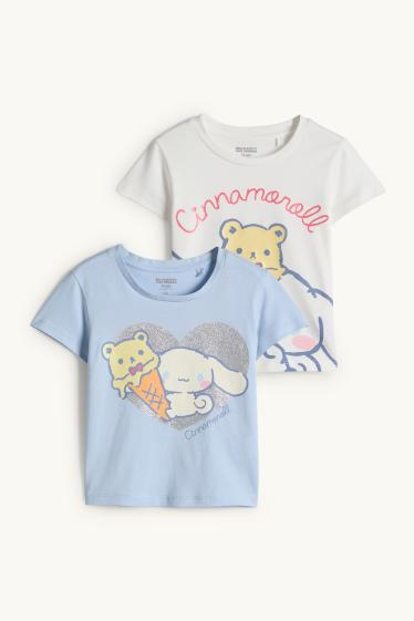 Enfants filles - Lot de 2 - Cinnamoroll - T-shirt - effet brillant - blanc / bleu clair