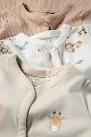 Unisex - Multipack of 3 - wild animals - baby sleepsuit - light beige