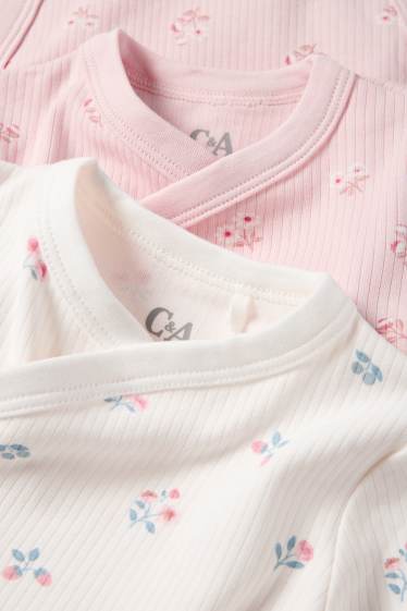 Bébés filles - Lot de 2 - petites fleurs - body croisé bébé - finition côtelée - blanc / rose