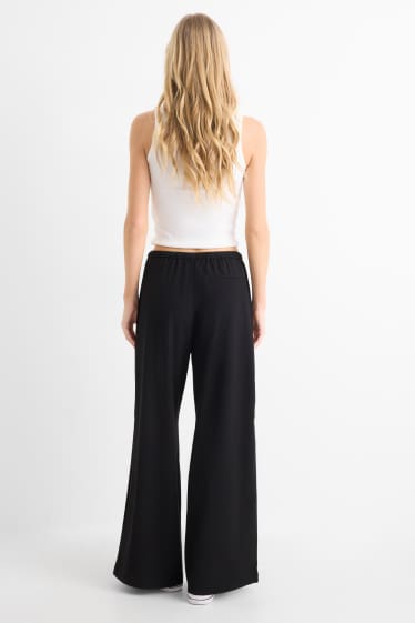 Damen - Stoffhose - Mid Waist - Wide Leg - schwarz