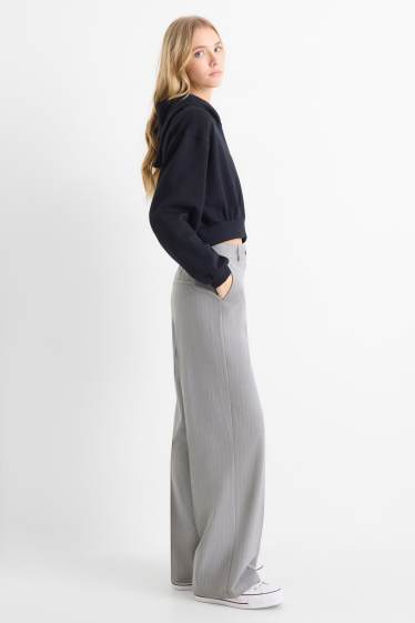 Donna - Pantaloni di stoffa - vita media - gamba ampia - grigio