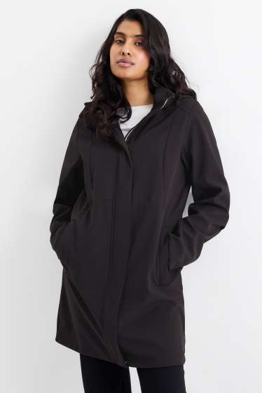 Women - Softshell coat with hood - water-repellent - 4-way stretch - black